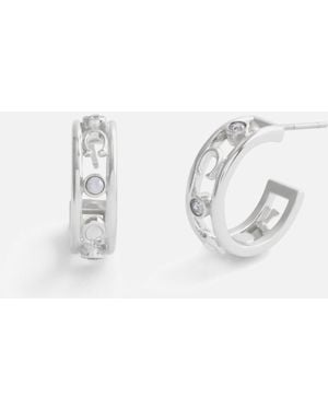 COACH Signature C Silver-tone Open Hoop Earrings - White