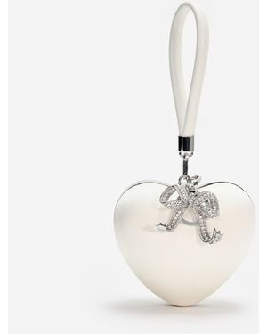 Self-Portrait Top Handle Satin Heart Clutch - White