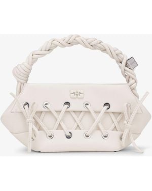 Ganni Mini Eyelets Lace-up Leather-blend Bou Bag - Natural