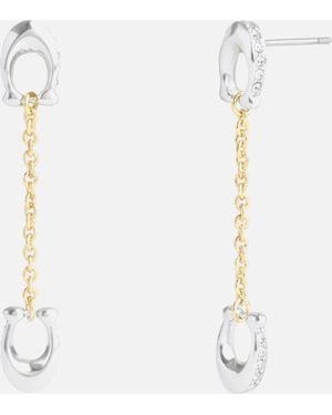 COACH Signature Pavé C Linear Silver & Gold-tone Earrings - White