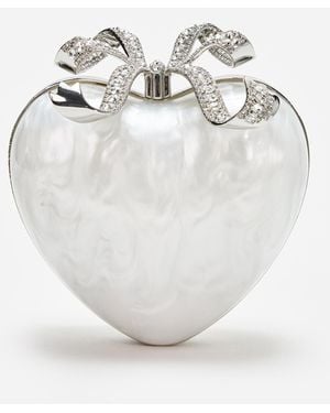 Self-Portrait Pearlescent Acrylic Heart Clutch - White