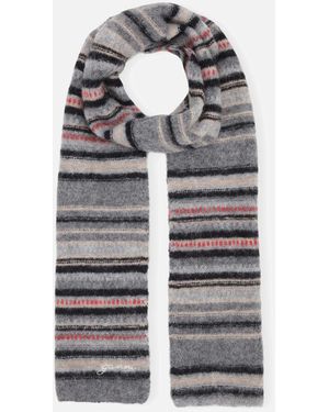 Ganni Striped Soft Wool-blend Scarf - Gray