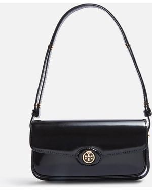 Tory Burch Robinson Spazzolato Patent Leather Shoulder Bag - Black