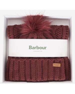 Barbour Ridley Knit Beanie And Scarf Gift Set - Red