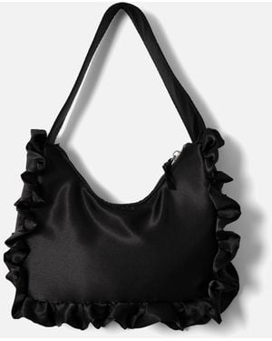 Damson Madder 90s Frill-trimmed Satin Shoulder Bag - Black