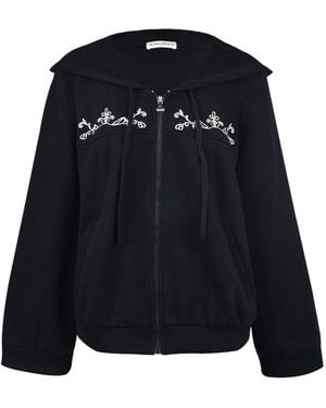 MY MUM MADE IT pty ltd Flora Vine Embroidery Zip-Up Hoodie - Black