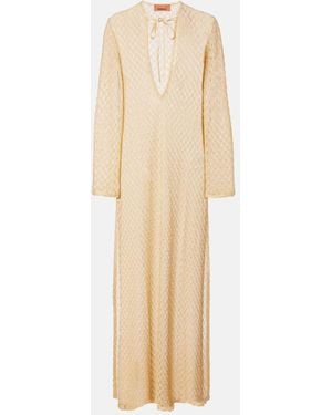 Missoni Open-Knit Tie-Neck Lame Kaftan - Natural