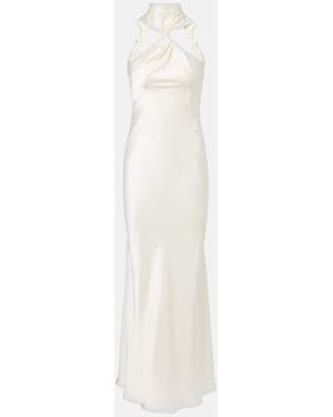 The Attico Gathered Halterneck Satin Gown - White