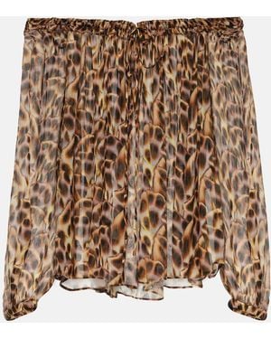 Isabel Marant Vutti Printed Off-Shoulder Blouse - Brown