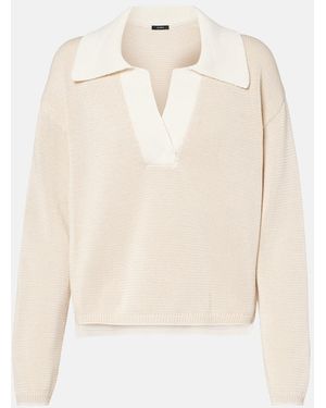 JOSEPH Striped Cotton Polo Sweater - Natural