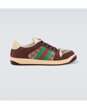 Gucci Screener Gg Canvas And Suede Sneakers - Brown