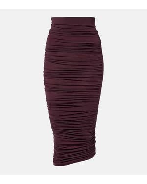 Wolford Draped Sheer High-Rise Midi Skirt - Red