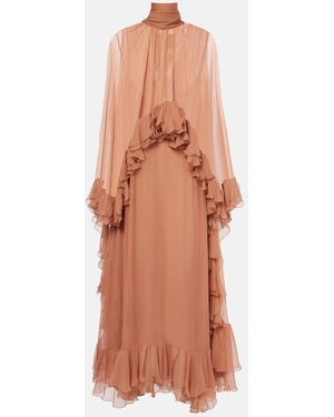 Chloé Ruffled Silk Muslin Gown - Orange