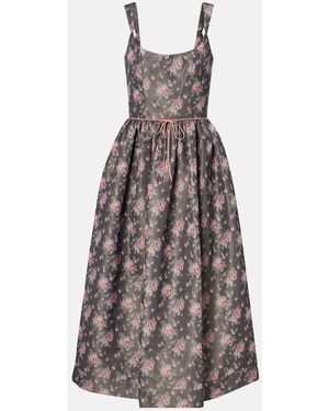 Markarian Apple Floral Taffeta Corset Midi Dress - Grey