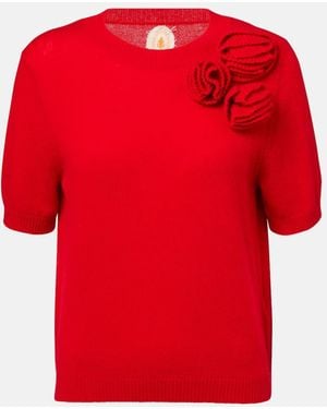 Jardin Des Orangers Floral-Applique Wool And Cashmere Top - Red