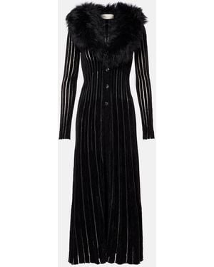 Blumarine Shearling-Trimmed Striped Cardigan - Black