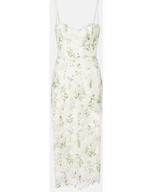 Monique Lhuillier Floral Lace Corset Dress - White