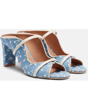 Malone Souliers Norah 70 Leather-Trimmed Denim Mules - Blue