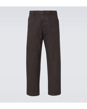 Prada Leather-Trimmed Cotton Straight Pants - Grey