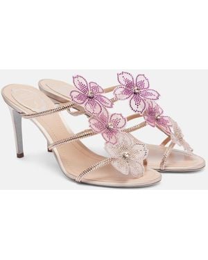 Rene Caovilla Peach Flower 80 Leather Sandals - Pink