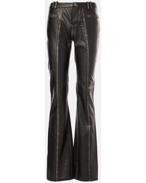 DIDU Low-Rise Faux Leather Flared Pants - Black