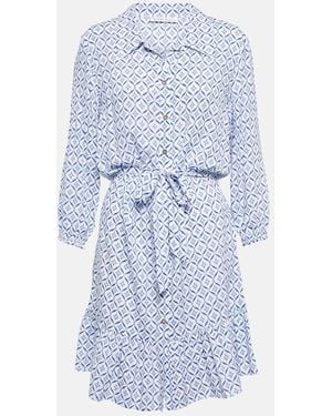 Heidi Klein Ruffled Printed Voile Mini Shirt Dress - Blue