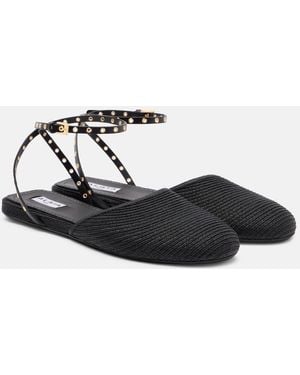 Alaïa Leather-Trimmed Slingback Flats - Black