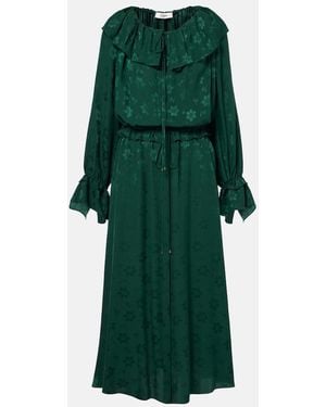 Chloé Ruffled Floral Silk Jacquard Midi Dress - Green
