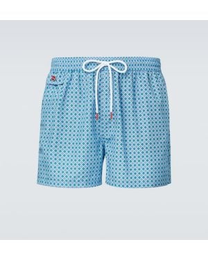 Kiton Logo Printed Swim Trunks - Blue
