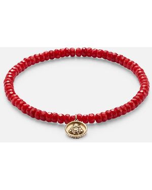Sydney Evan 14Kt Beaded Bracelet With Coral And Diamond - Red