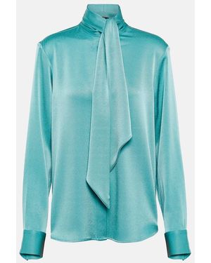 Alex Perry Fallon Satin Shirt - Blue