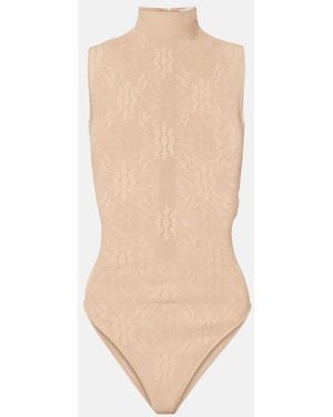 Victoria Beckham Sheer High-Neck Lace Bodysuit - White