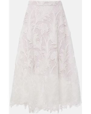 Oscar de la Renta Floral Guipure Lace Midi Skirt - White