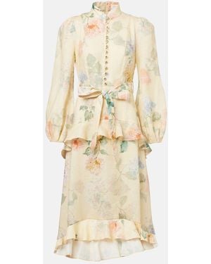 Zimmermann Illuminate Floral Linen Midi Dress - Natural