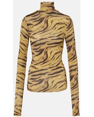 Ganni Tiger-Print Jersey Top - Metallic