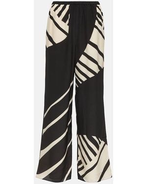 SIR. Printed Mid-Rise Silk Wide-Leg Pants - Black