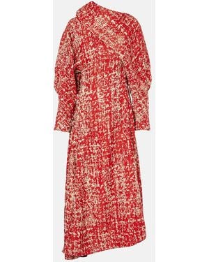 Bottega Veneta Draped Jacquard Midi Dress - Red