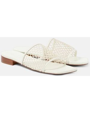 Souliers Martinez Chica Leather-Trimmed Mesh Slides - White