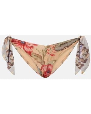 Zimmermann Coco Bow-Detail Floral Bikini Bottoms - Pink