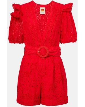 FARM Rio Broderie Anglaise Cotton Romper - Red