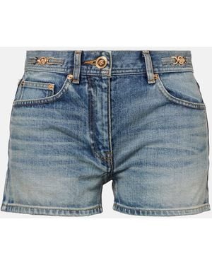 Versace Denim Shorts With Vintage Effect - Blue