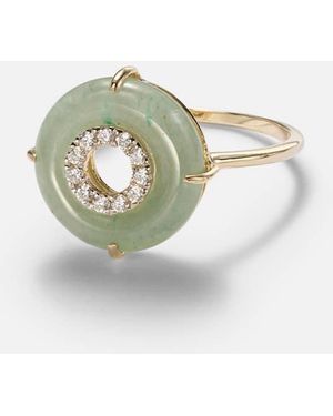 Mateo 14Kt Ring With Jade And Diamonds - Metallic