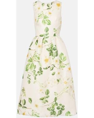 Monique Lhuillier Floral Silk Satin Midi Dress - White