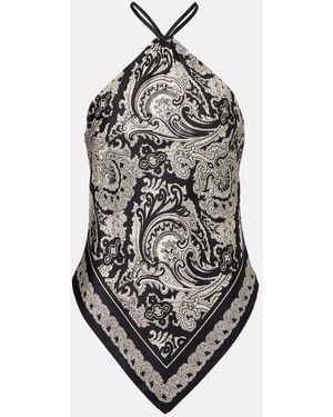 Nili Lotan Audrey Paisley Silk Twill Top - Black