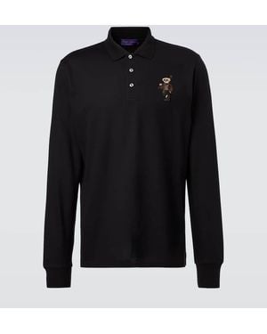 Ralph Lauren Embroidered Cotton And Cashmere Polo Shirt - Black