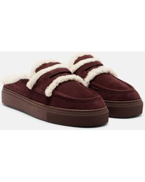 Inuikii Shearling-Trimmed Suede Mules - Brown