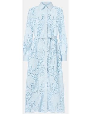 Erdem Laser-Cut Cotton Shirt Dress - Blue