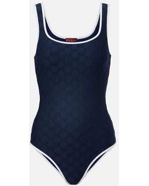 Gucci Gg Printed One-Piece Swimsuit - Blue