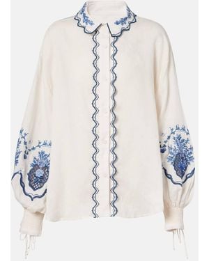 Agua Bendita Abadia Wild Floral Linen Blouse - White