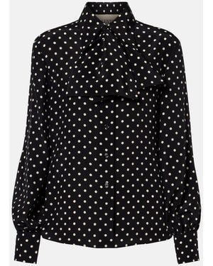 Valentino Bow-Detail Polka-Dots Silk Shirt - Black